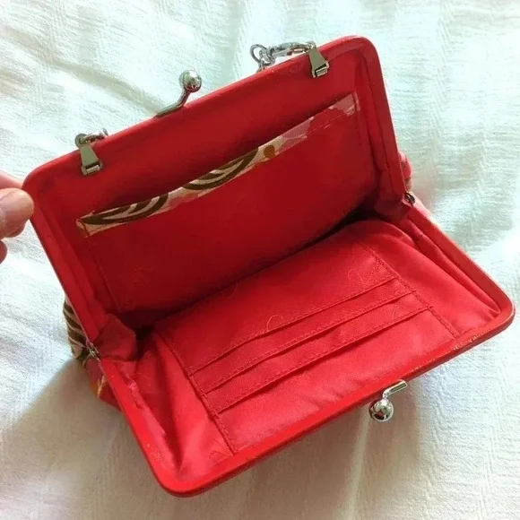 Vera Bradley Pink and Orange Flower Print Mini Handbag Purse with chain - Picture 3 of 5